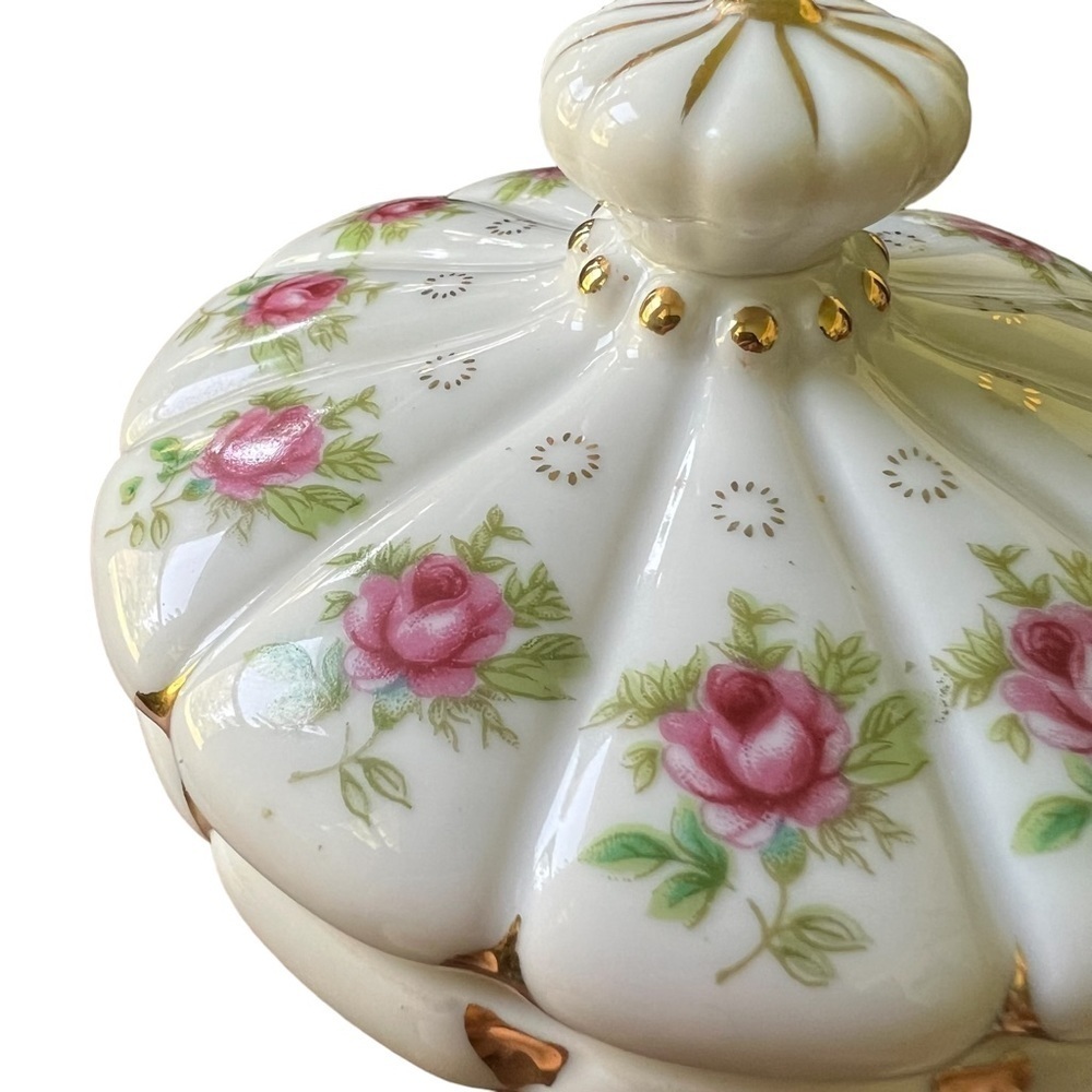 Vintage Japan Rose & Gold Handmade Lidded Dresser Jar - Picture 11 of 14